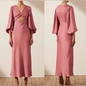 Shona Joy Luxe Twist Front Balloon Sleeve Midi Dress in Rose size 6 NWT